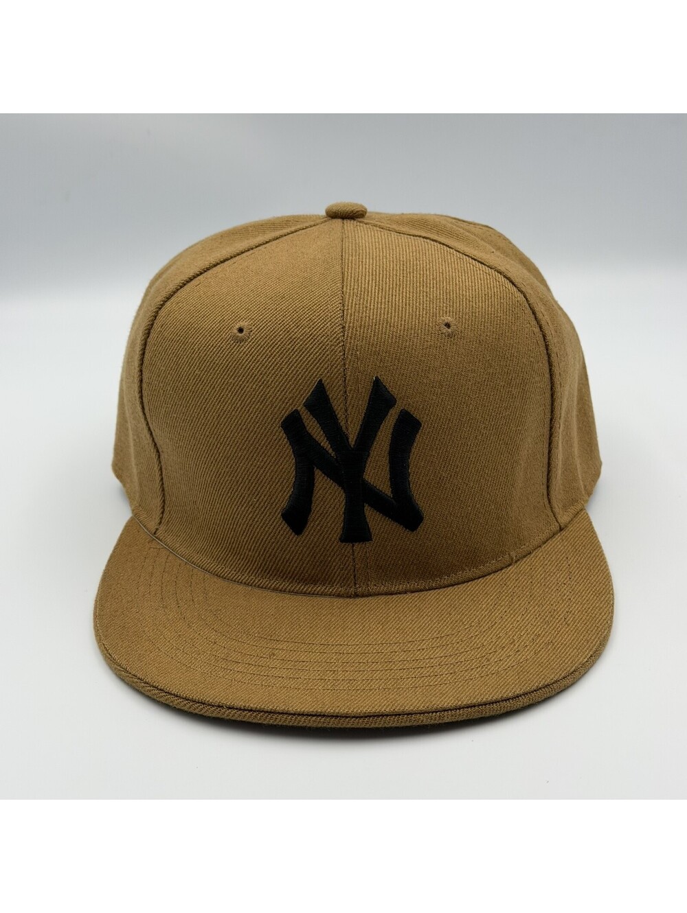 Tan NY Baseball Cap Hat Fitted 7 5/8 Flat Bill New York Yankees Style Costume